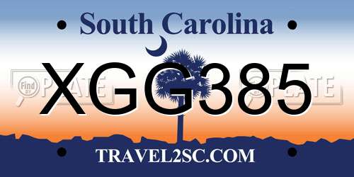 XGG385 South Carolina License Plate