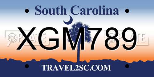 XGM789 South Carolina License Plate