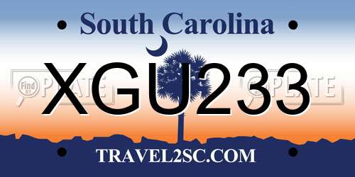 XGU233 South Carolina License Plate