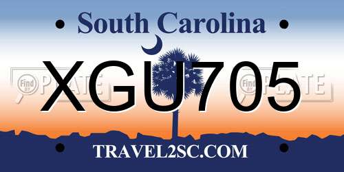 XGU705 South Carolina License Plate