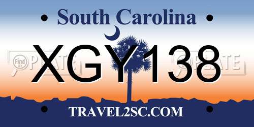 XGY138 South Carolina License Plate