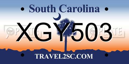 XGY503 South Carolina License Plate