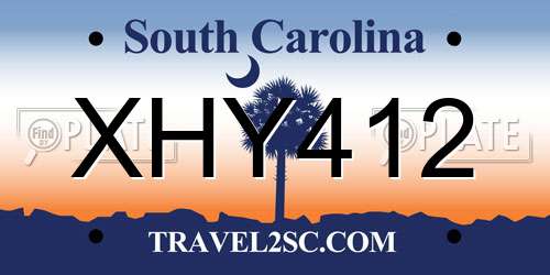 XHY412 South Carolina License Plate