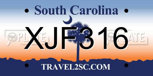XJF316 South Carolina License Plate