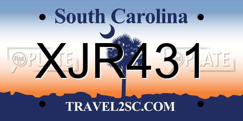 XJR431 South Carolina License Plate