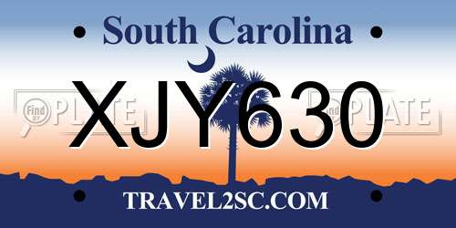 XJY630 South Carolina License Plate