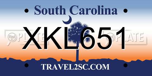 XKL651 South Carolina License Plate