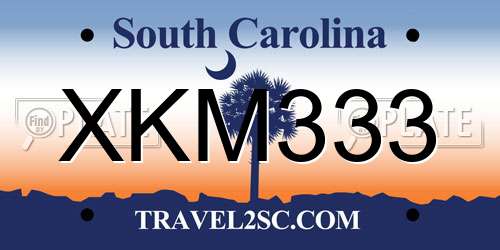 XKM333 South Carolina License Plate