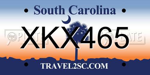 XKX465 South Carolina License Plate