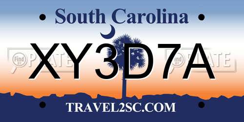 XY3D7A South Carolina License Plate