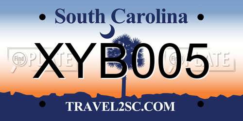 XYB005 South Carolina License Plate