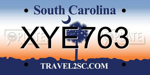 XYE763 South Carolina License Plate