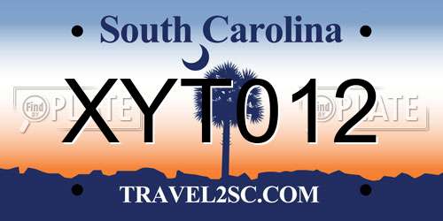 XYT012 South Carolina License Plate