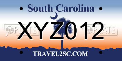 XYZ012 South Carolina License Plate