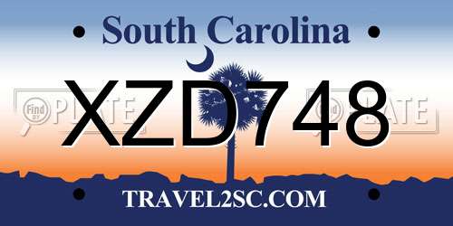 XZD748 South Carolina License Plate