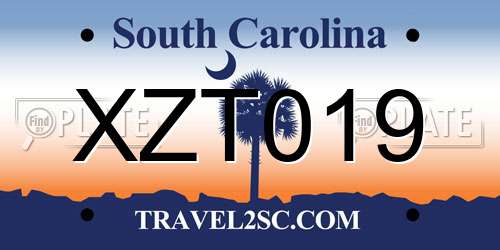 XZT019 South Carolina License Plate