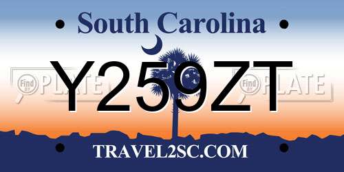 Y259ZT South Carolina License Plate