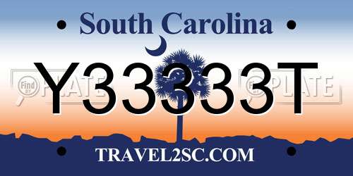 Y33333T South Carolina License Plate