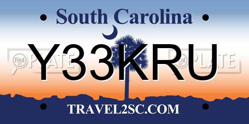 Y33KRU South Carolina License Plate