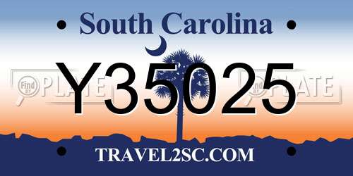 Y35025 South Carolina License Plate
