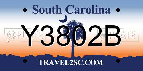 Y3802B South Carolina License Plate