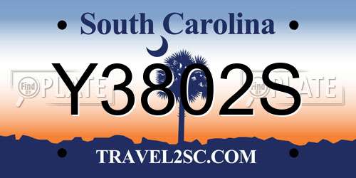 Y3802S South Carolina License Plate