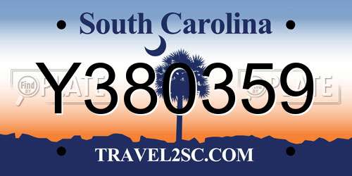 Y380359 South Carolina License Plate