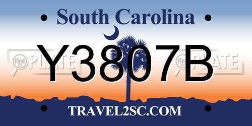 Y3807B South Carolina License Plate