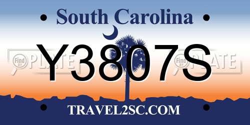 Y3807S South Carolina License Plate