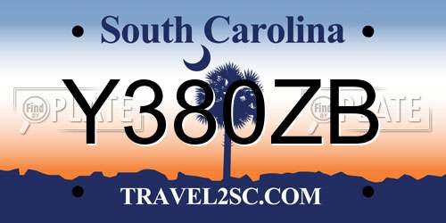 Y380ZB South Carolina License Plate