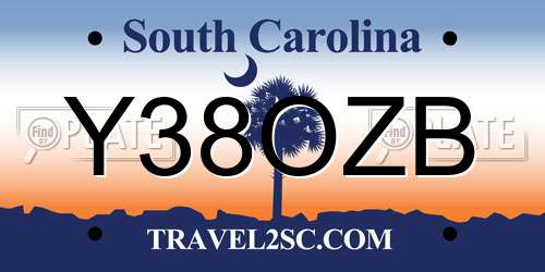 Y38OZB South Carolina License Plate