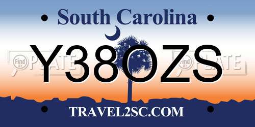 Y38OZS South Carolina License Plate