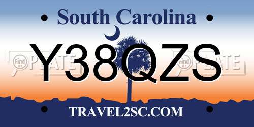 Y38QZS South Carolina License Plate
