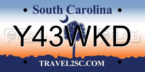 Y43WKD South Carolina License Plate
