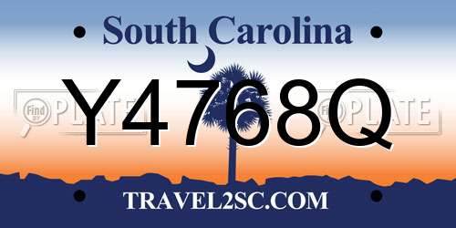 Y4768Q South Carolina License Plate