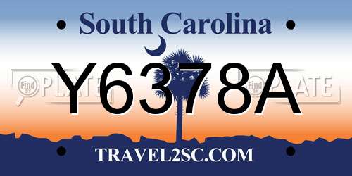 Y6378A South Carolina License Plate