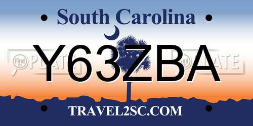 Y63ZBA South Carolina License Plate
