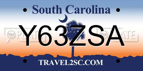 Y63ZSA South Carolina License Plate