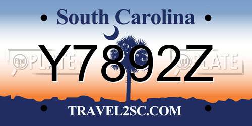 Y7892Z South Carolina License Plate
