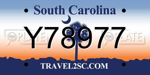 Y78977 South Carolina License Plate