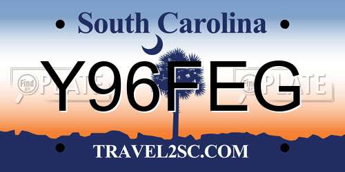 Y96FEG South Carolina License Plate