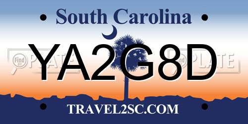 YA2G8D South Carolina License Plate