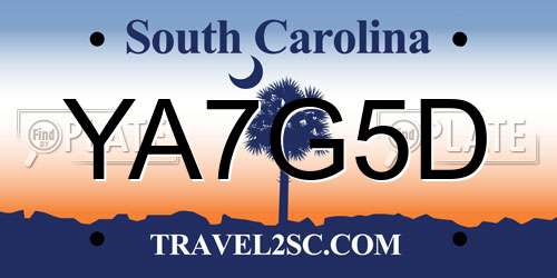 YA7G5D South Carolina License Plate