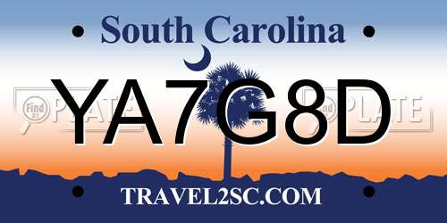 YA7G8D South Carolina License Plate