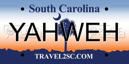 YAHWEH South Carolina License Plate
