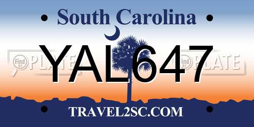 YAL647 South Carolina License Plate