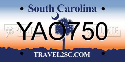 YAO750 South Carolina License Plate