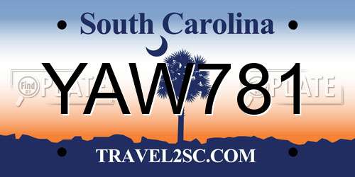 YAW781 South Carolina License Plate