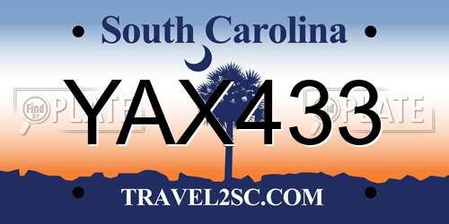 YAX433 South Carolina License Plate