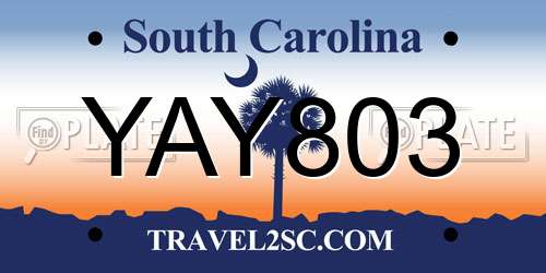 YAY803 South Carolina License Plate